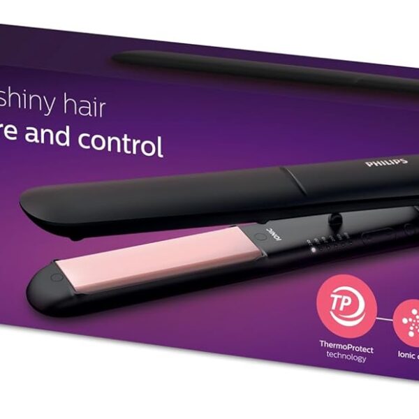 Philips StraightCare Essential ThermoProtect Straightener BHS378/03, Ionic care for shiny hair, Keratin-infused plates, 6 LED temperature settings.