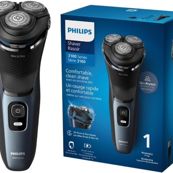 Philips Face & Head Shaver S3144/00 | Wet & Dry Use | Smooth, Comfortable Shave with SkinProtect Tech | 5D Pivot & Flex Heads, PowerCut Blades | 60 min Cordless Use | Pop-Up Trimmer