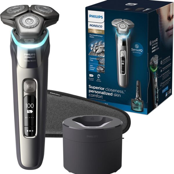 Philips Norelco 9500 Rechargeable Wet & Dry Electric Shaver with Quick Clean, Travel Case, Pop up Trimmer, S9985/84, Black