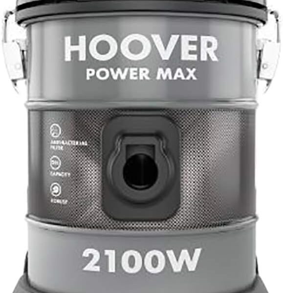 Hoover Power Max Drum Vacuum Cleaner 20 Litre Capacity, Large Capacity, 2100W with Blower Function for Home & Office Use, Grey, 3 Year Motor Warranty - HT87-T2-ME