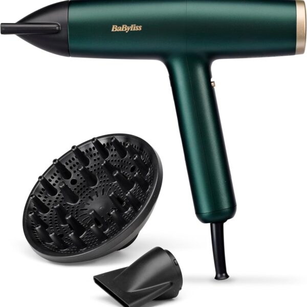 BaByliss 1600W Digital Hair Dryer with Ionic Technology | Includes Diffuser and 2 Concentrator Nozzles | Lightweight Design for Fast Drying and Frizz-Free Styling – D6555DSDE