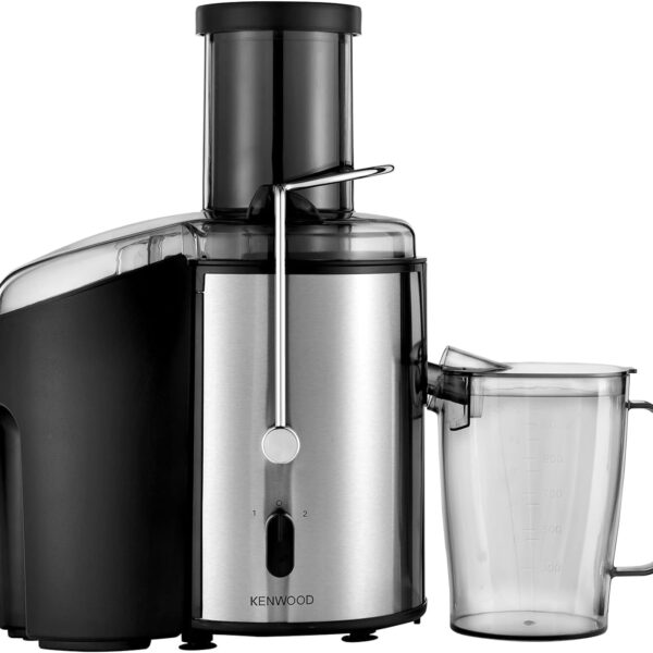 KENWOOD Juicer 800W Stainless Steel Juice Extractor with 75mm Wide Feed Tube, 2 Speed, Transparent Juice Jug, Pulp Container, Anti Drip for Home, Office, Restaurant & Cafeteria JEM02.A0BK Silver/Black