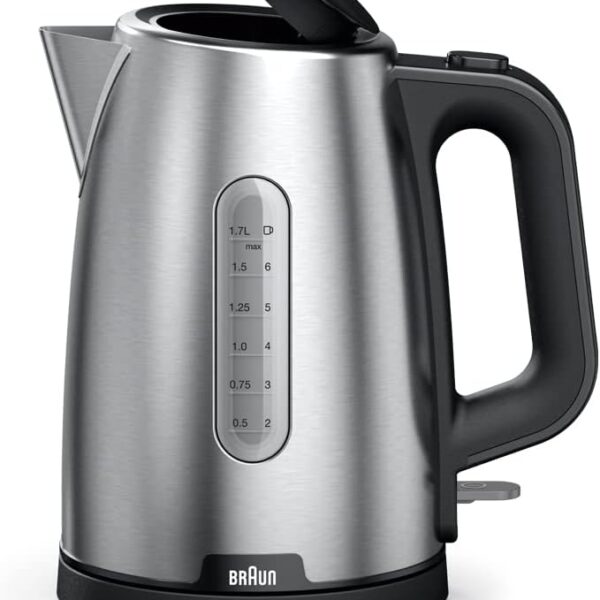 Braun WK 1500 BK PurShine Water kettle, 2200 Watts, 1.7L Capacity, Black, Stainless Steel