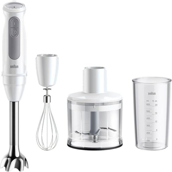 Braun MultiQuick 5 Hand Blender 1000W with Beaker, 500ml Chopper, Whisk, PowerBell VPlus, 21 Speeds, SplashControl for Chopping, Masala Grinding, Chutney, Puree, Smoothie, Soup, Shake MQ50236M