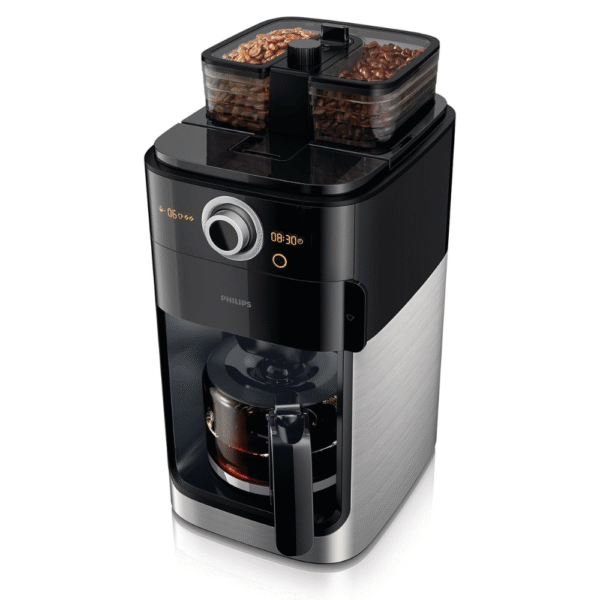 PHILIPS Grind and Brew Coffee Maker with Glass Jug, Grind and Brew System, HD7762