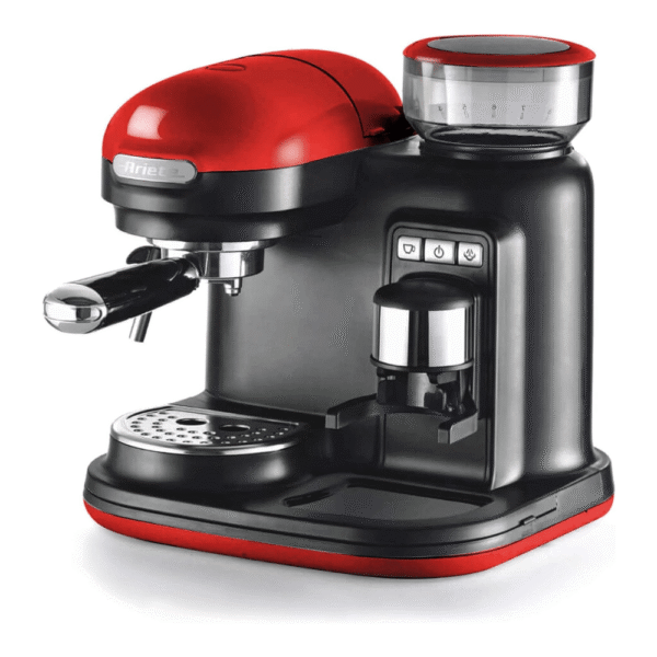 Ariete Moderna Espresso Machine with Built-in Coffee Grinder and Milk Frother, Professional Coffee Maker, Auto Shut-off, 1080W, 15 Bar Pressure, For Perfect Cappuccino and Espresso - ART1318