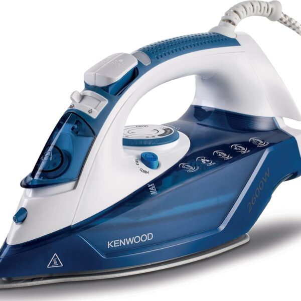 Kenwood Steam Iron 2600W with Ceramic Soleplate, Auto Shut-Off, Anti-Drip, Anti-Calc, Self Clean, Continuous Steam, Steam Burst, Spray Function STP75.000WB White/Blue